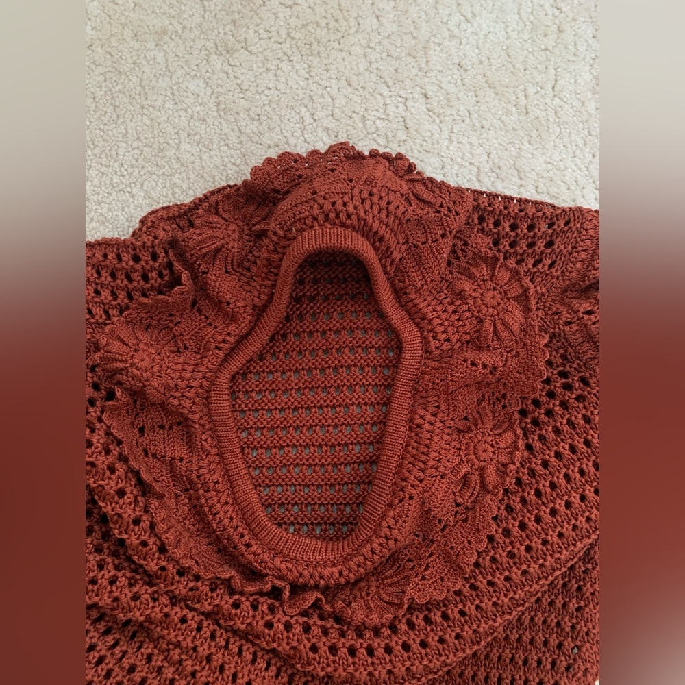 Doen Size Large Talia Knit Pima Cotton Sweater in Chile with Crochet Lace Collar - Picture 7 of 15